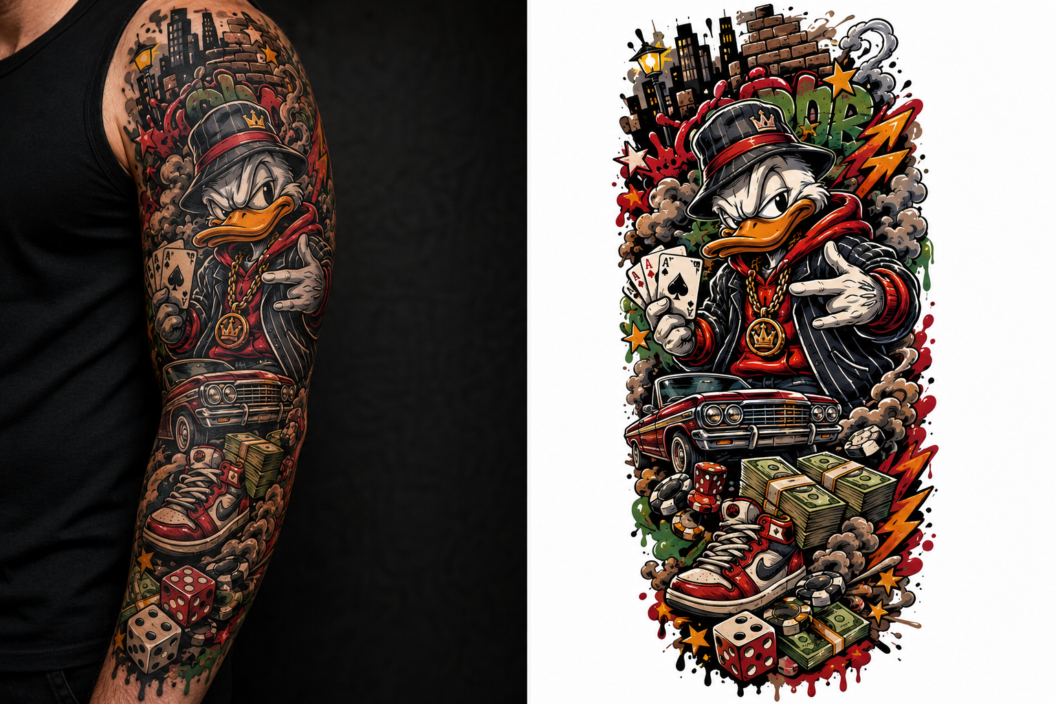 Mobster Duck tattoo model preview
